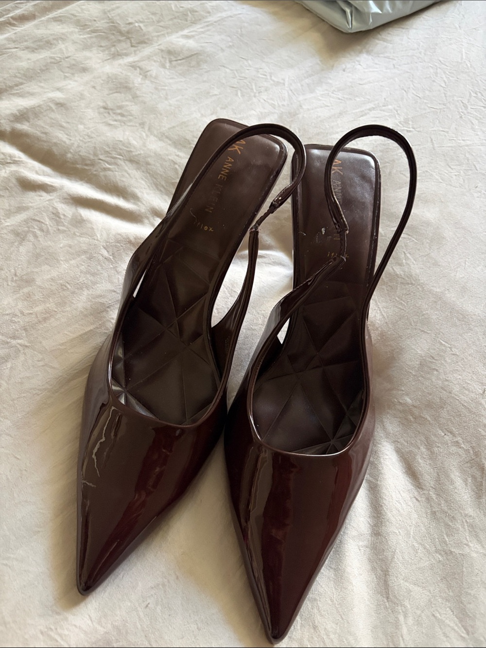 Anine Bing Deep Burgundy Patent Pointed Slingback Heels